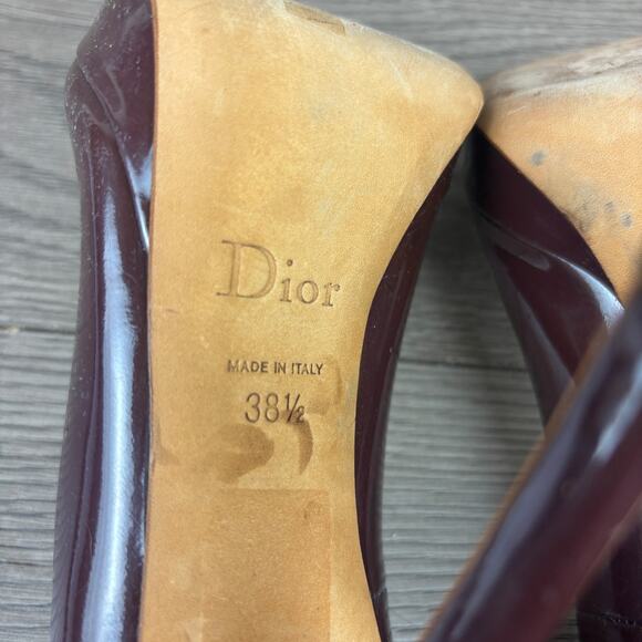CHRISTIAN DIOR Purple Patent Leather Peep Toes Pumps Heels Women's 8 / 38.5 - Picture 11 of 15
